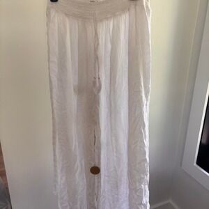 Salty Lemon White Wide Leg Boho Pants Crochet Trim Tassel XL